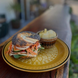 Found Coffee House Bagel + Vintage Plate